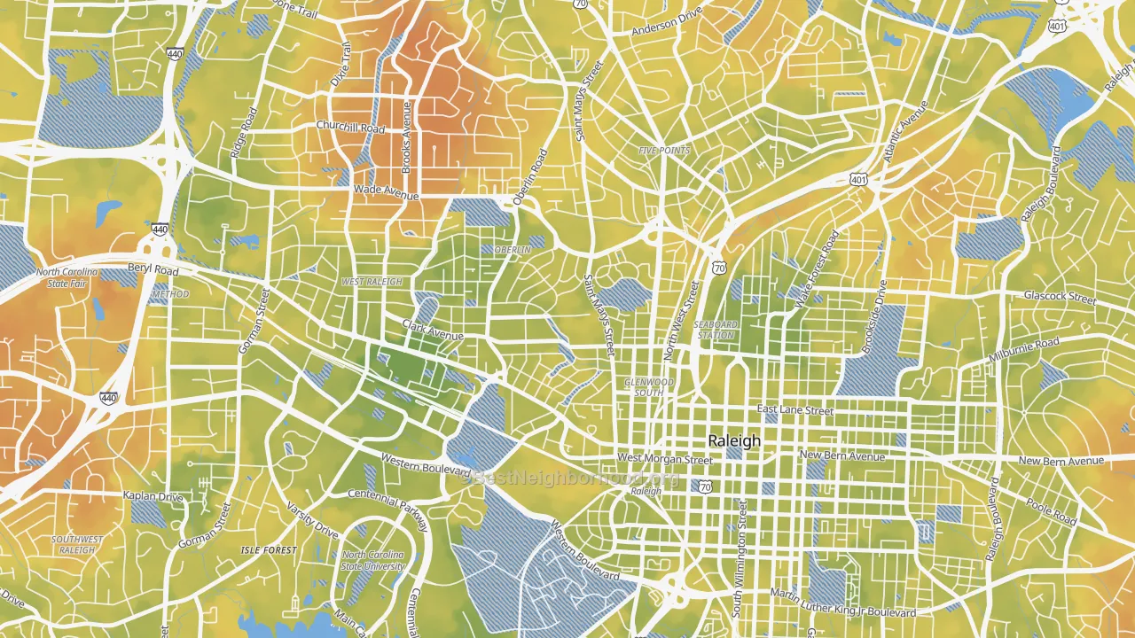 Bike Grade map of 27605, NC
