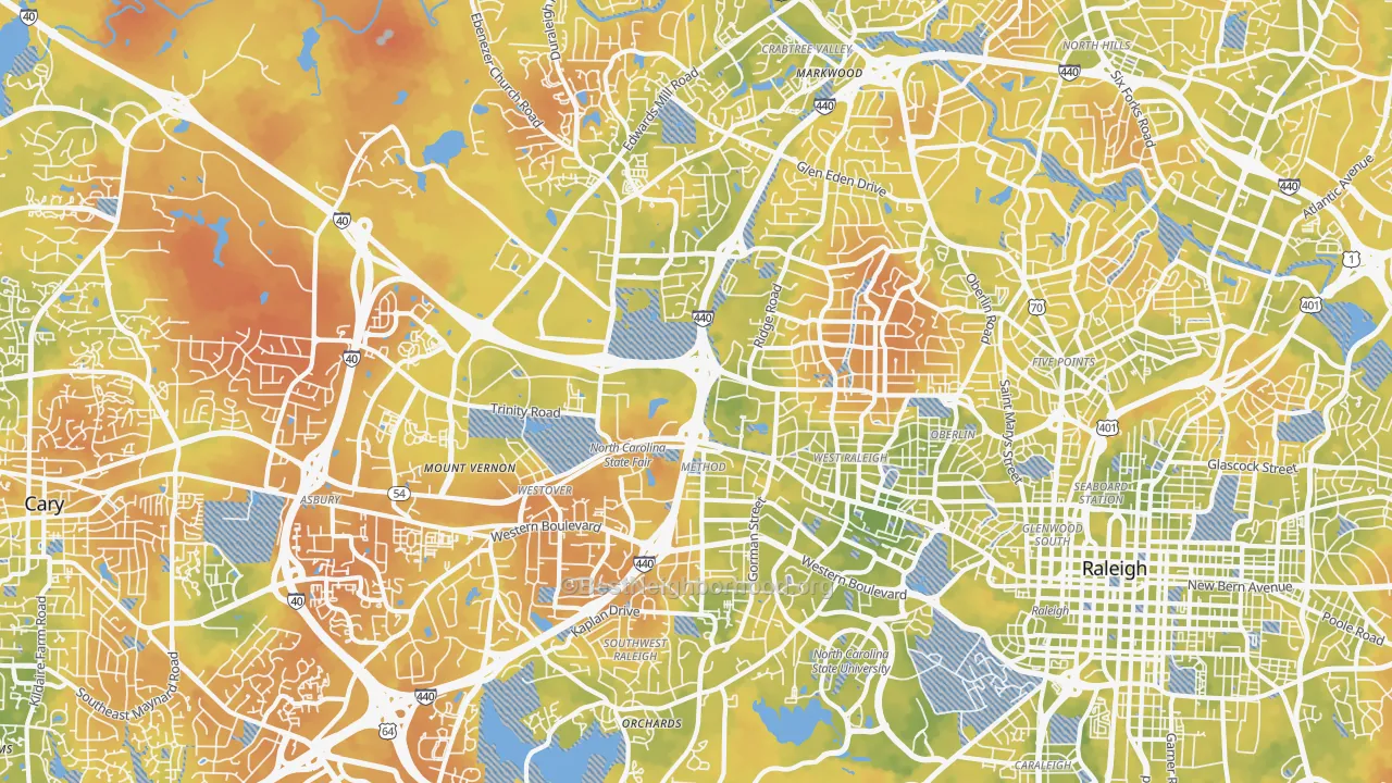 Bike Grade map of 27607, NC