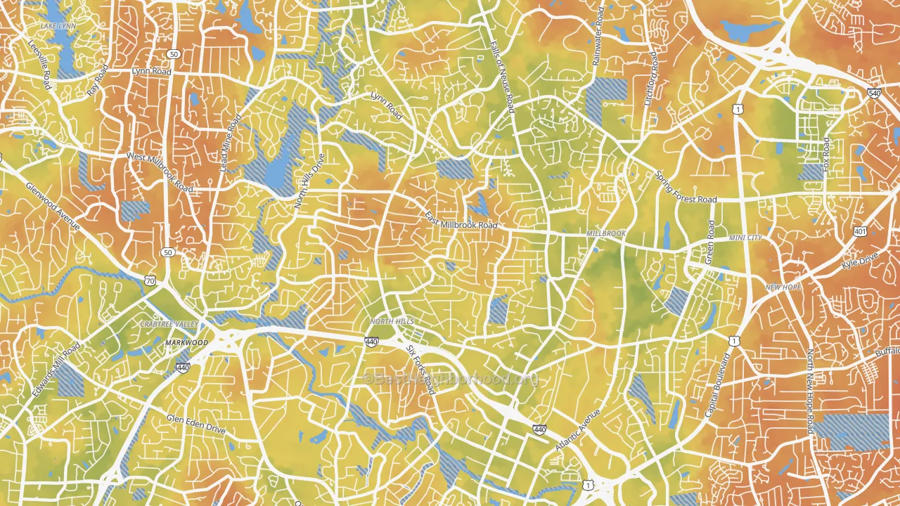 Bike Grade map of 27609, NC