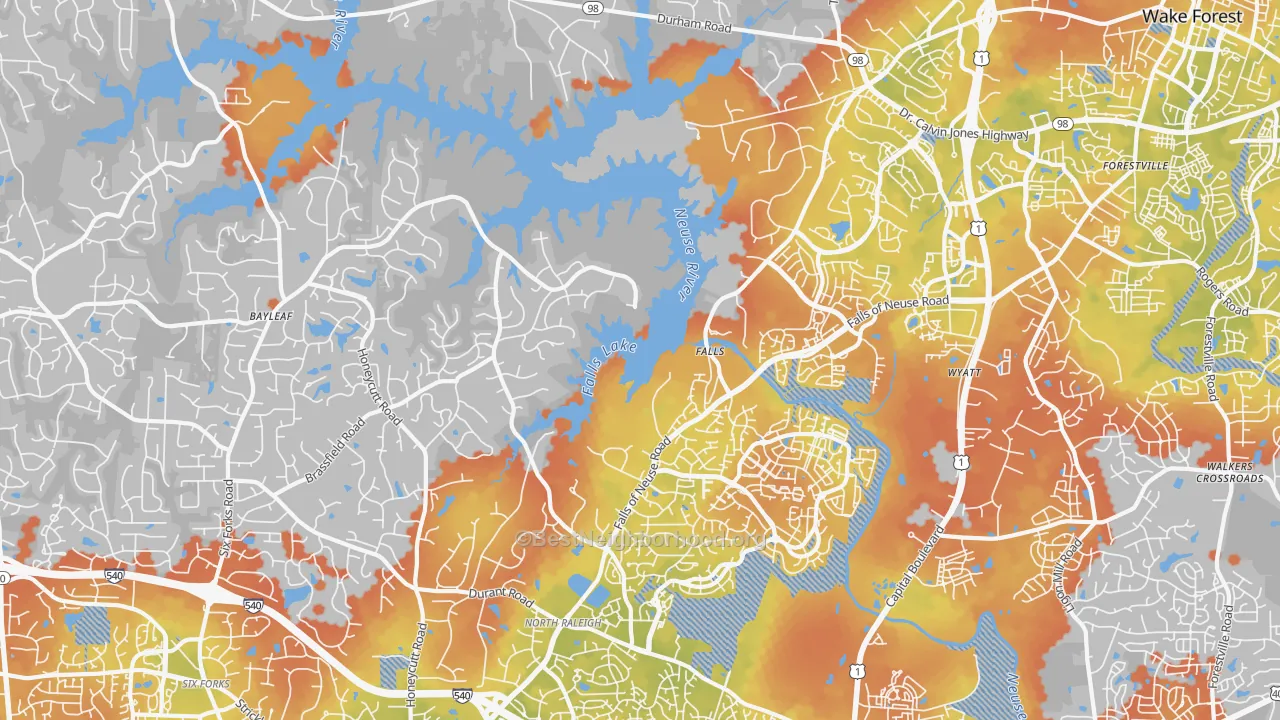 Bike Grade map of 27614, NC