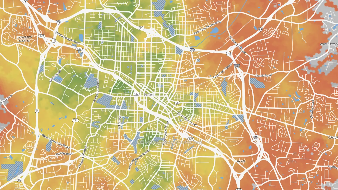 Bike Grade map of 27701, NC