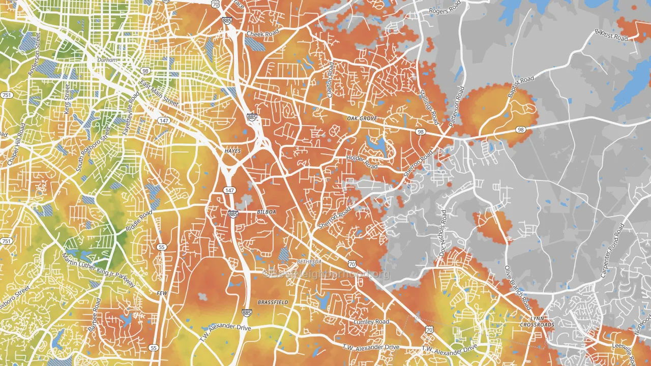 Bike Grade map of 27703, NC