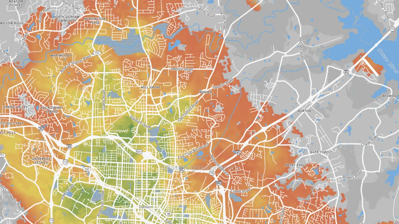 Bike Grade map of 27704, NC