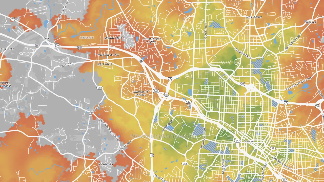 Bike Grade map of 27705, NC