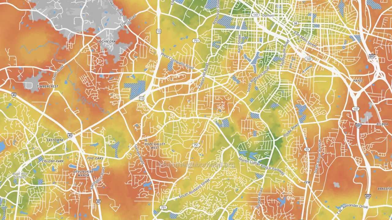 Bike Grade map of 27707, NC