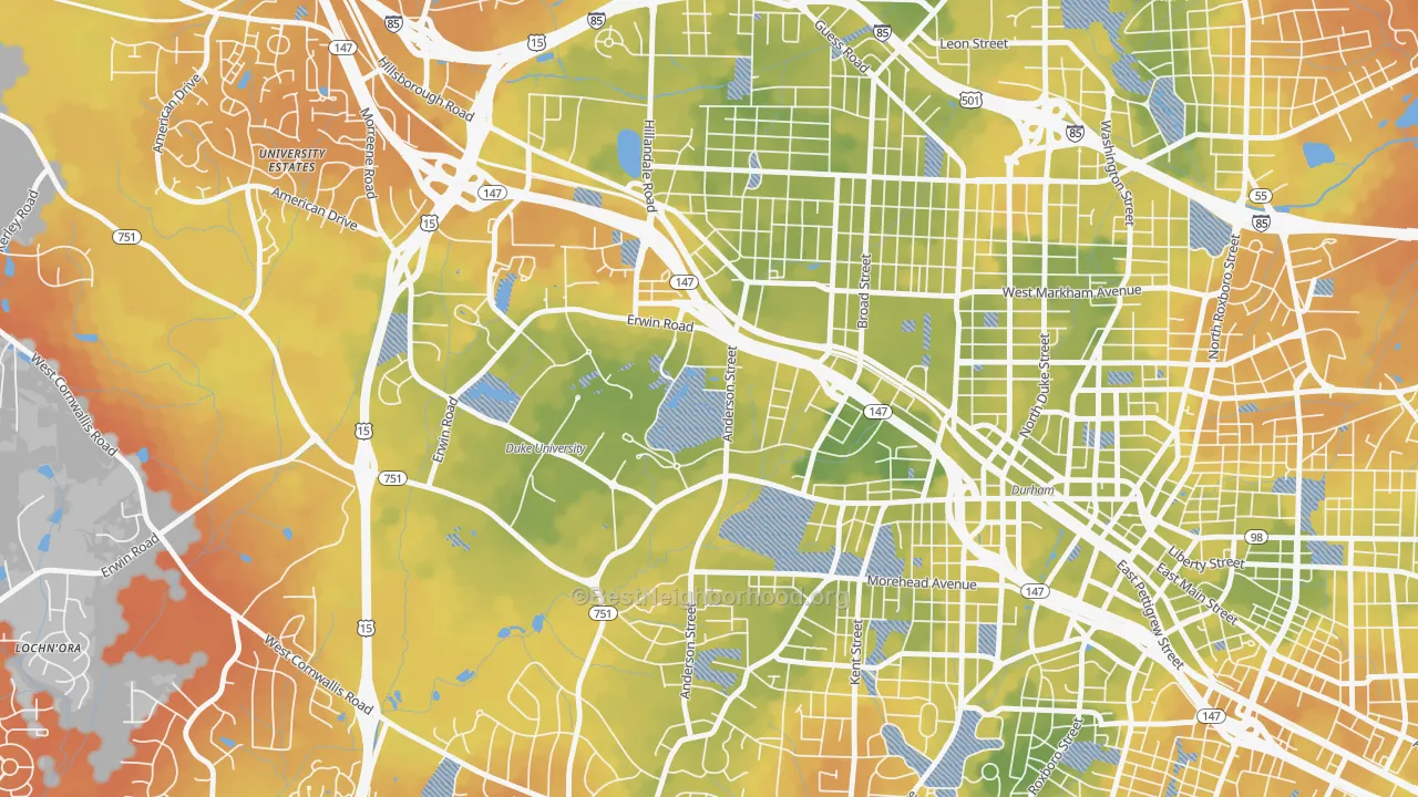 Bike Grade map of 27708, NC