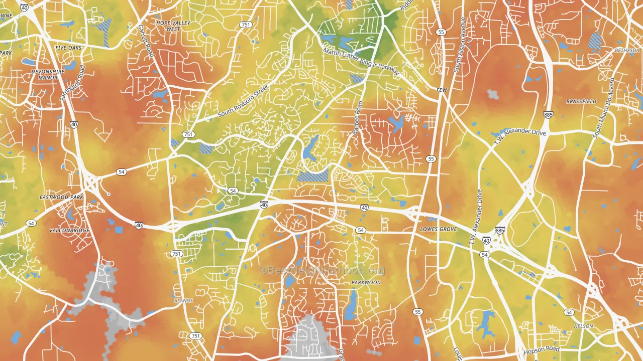 Bike Grade map of 27713, NC