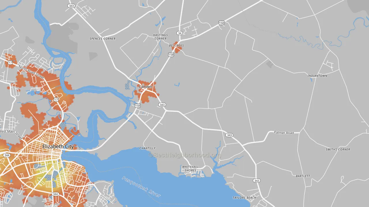 Bike Grade map of 27921, NC