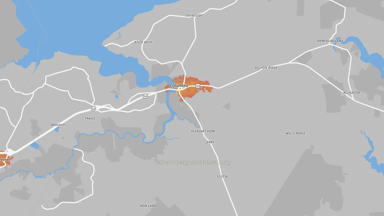 Bike Grade map of 27925, NC
