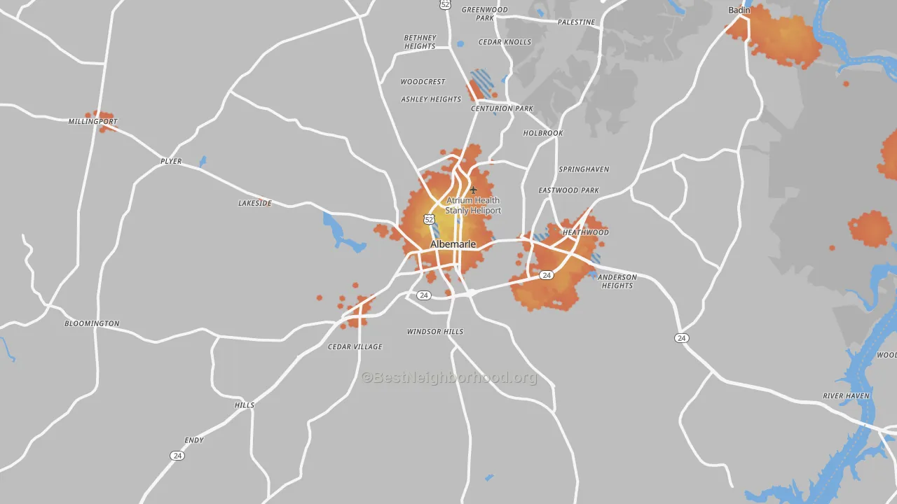 Bike Grade map of 28001, NC