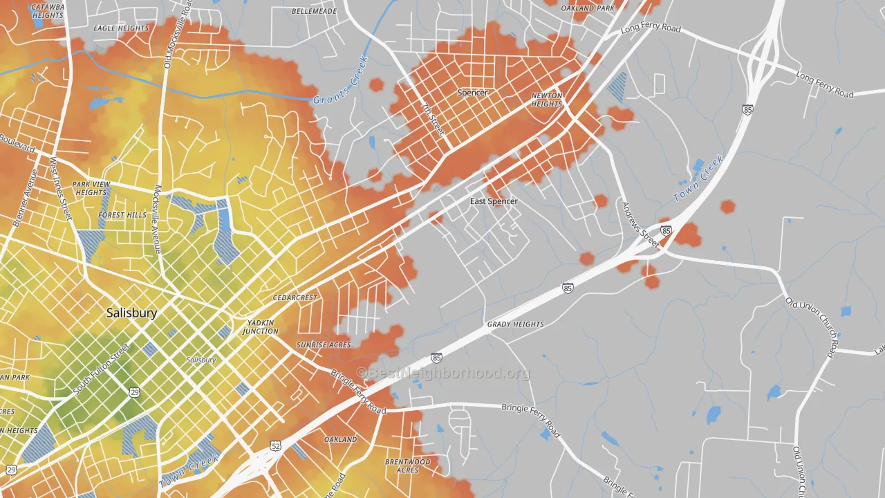 Bike Grade map of 28039, NC