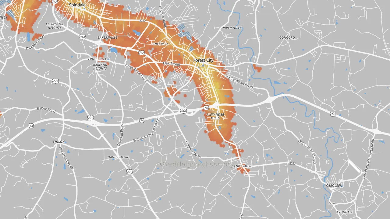 Bike Grade map of 28043, NC