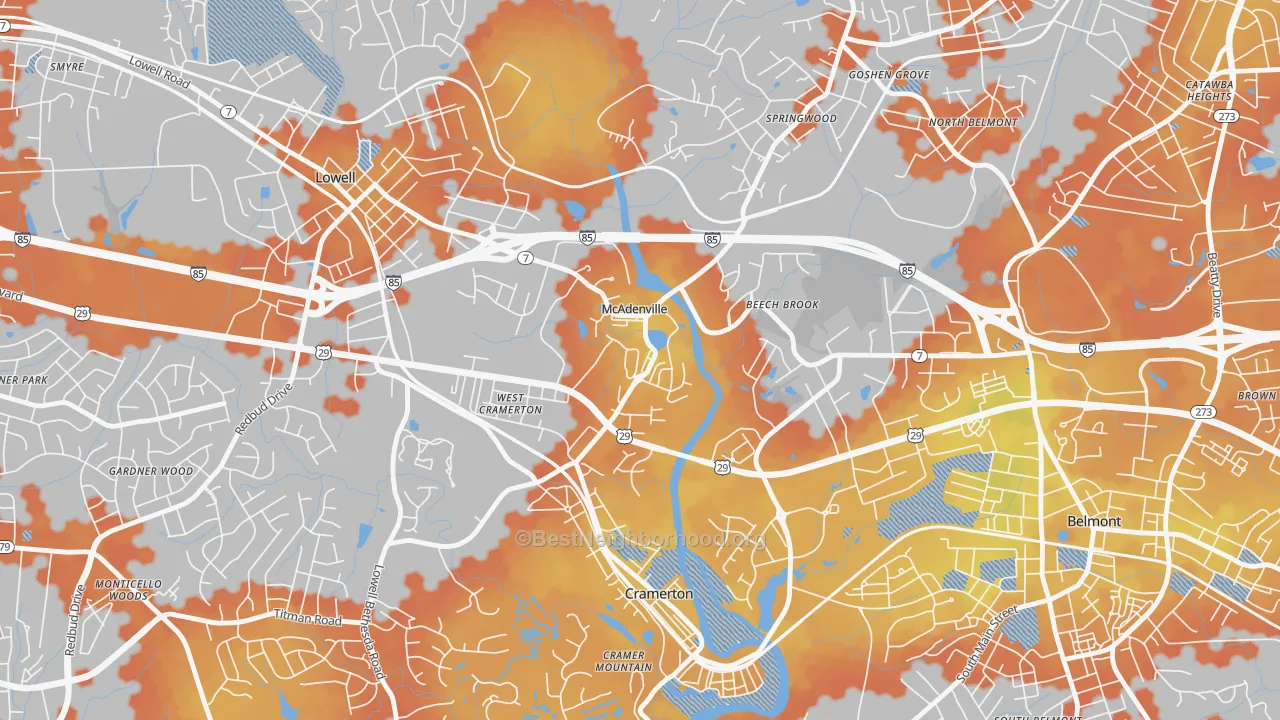 Bike Grade map of 28101, NC