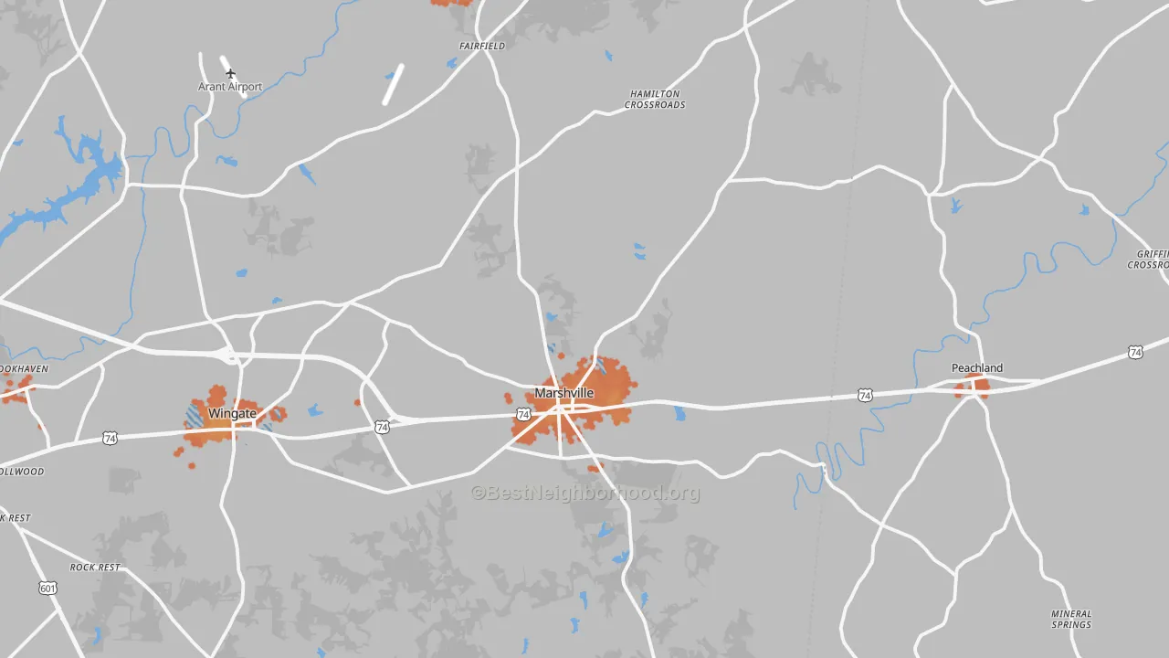 Bike Grade map of 28103, NC