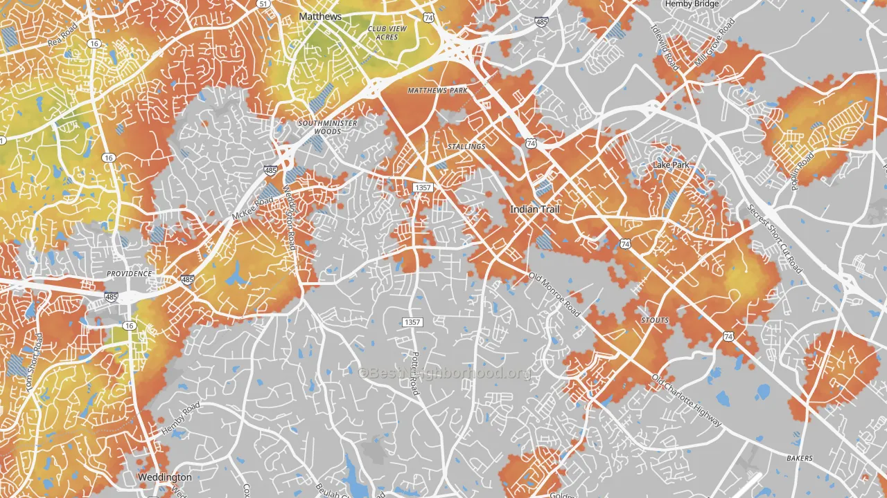 Bike Grade map of 28104, NC
