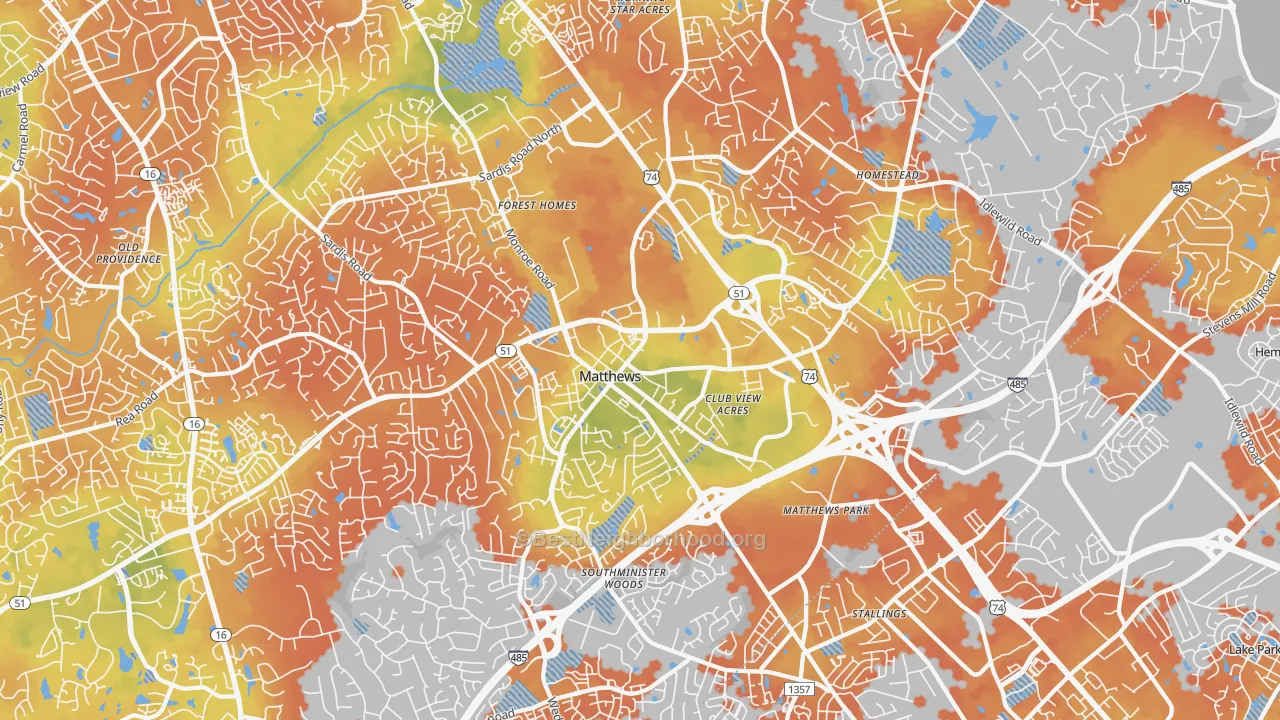 Bike Grade map of 28105, NC