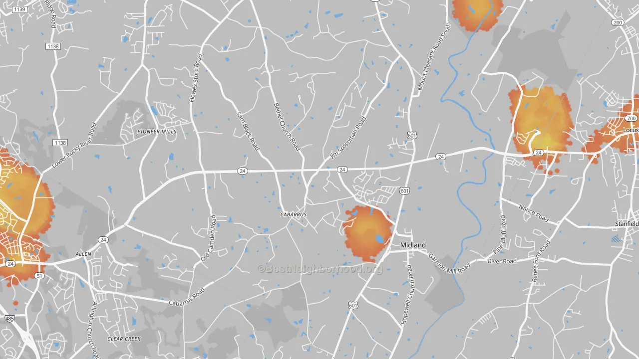 Bike Grade map of 28107, NC