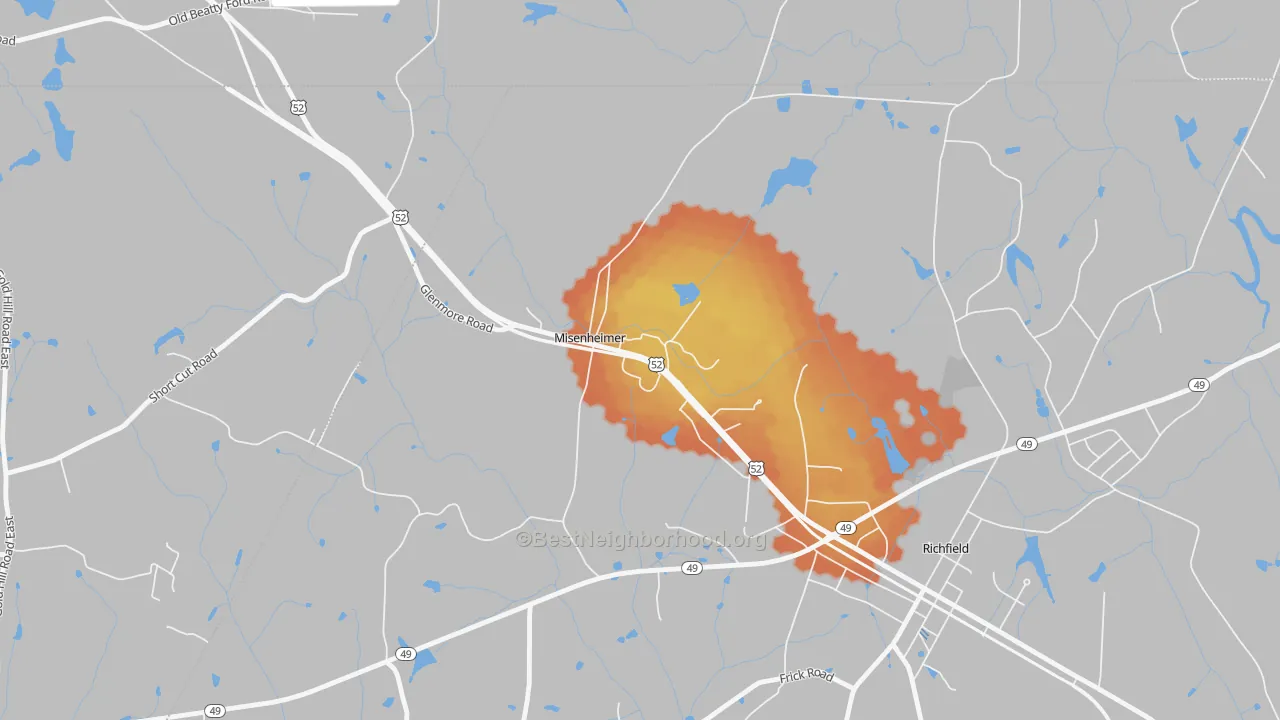 Bike Grade map of 28109, NC