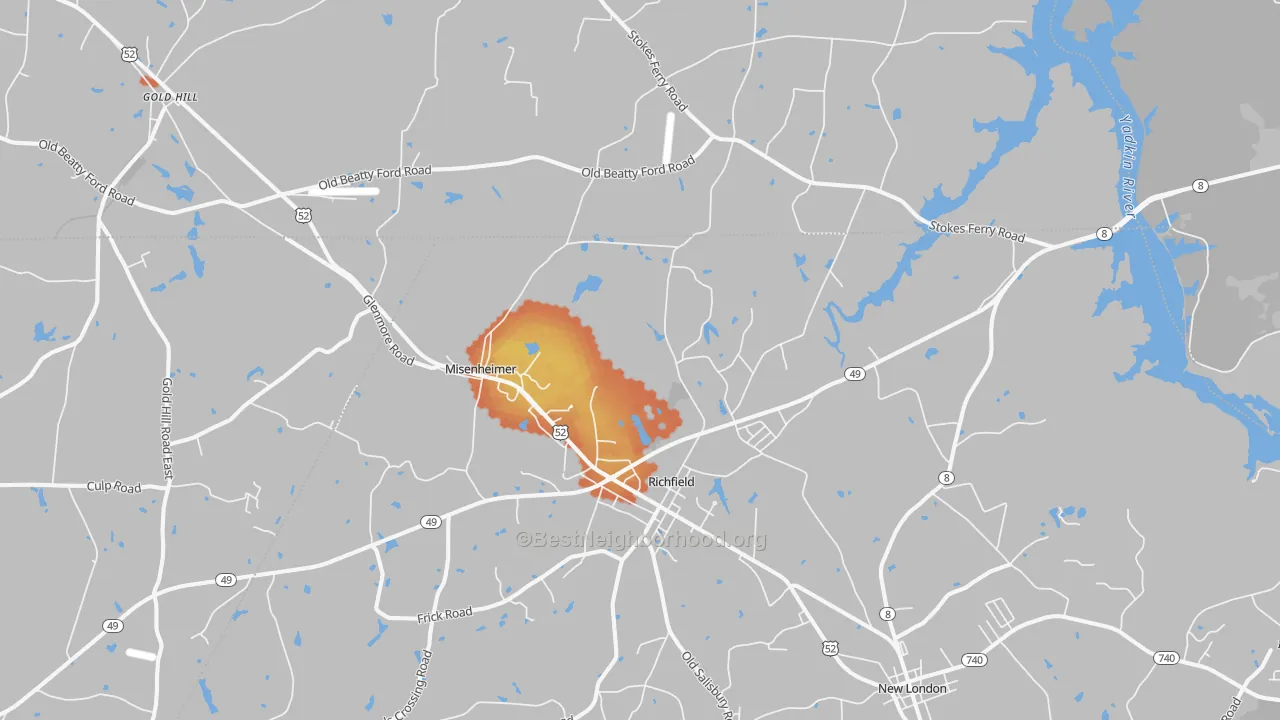 Bike Grade map of 28137, NC