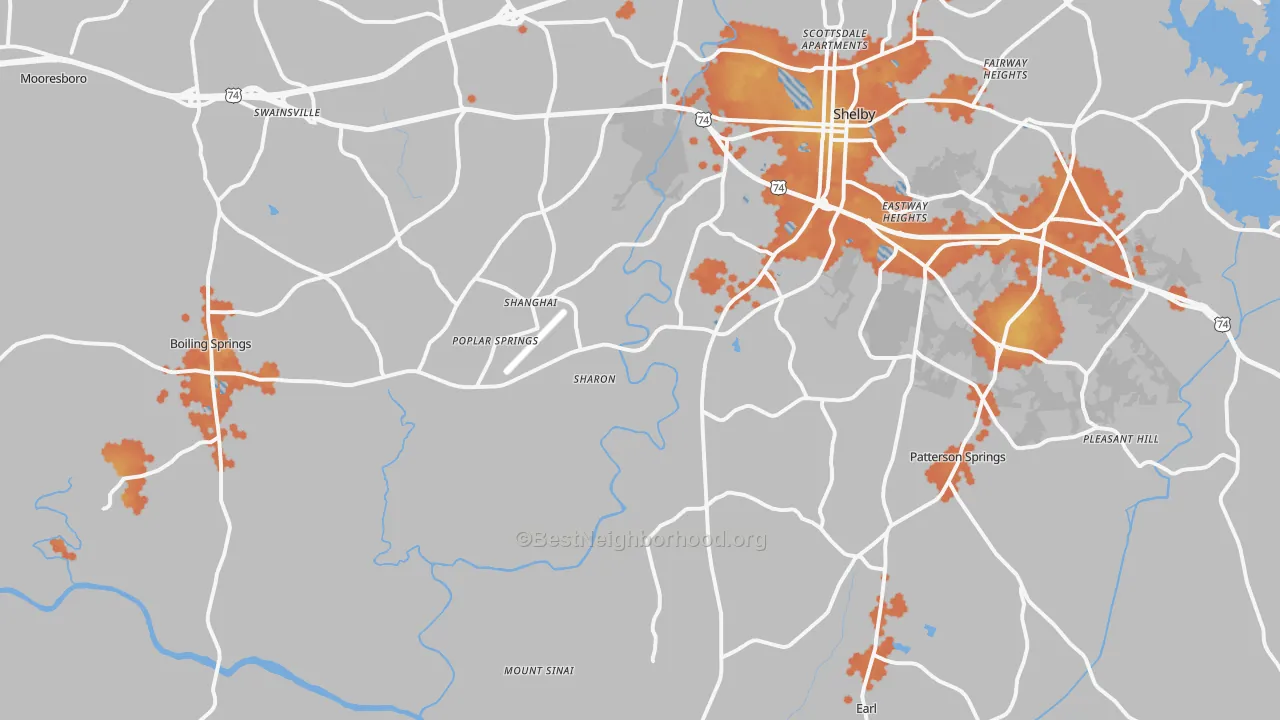 Bike Grade map of 28152, NC