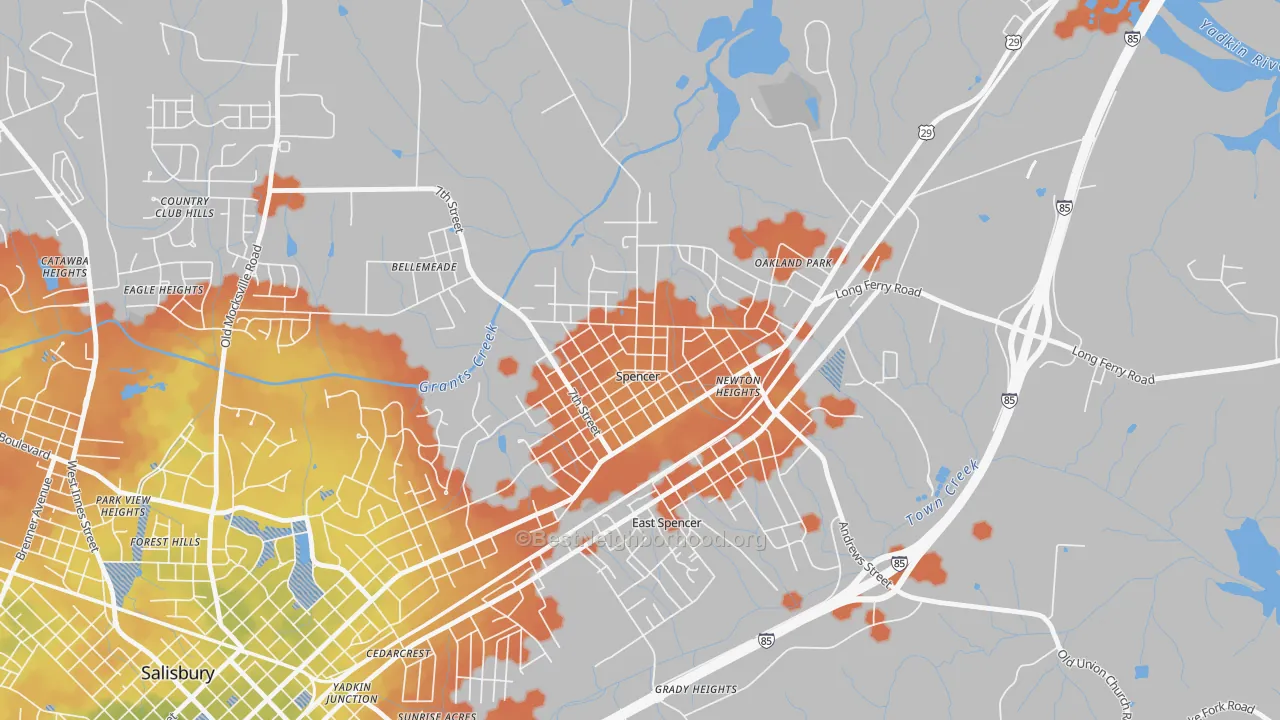 Bike Grade map of 28159, NC