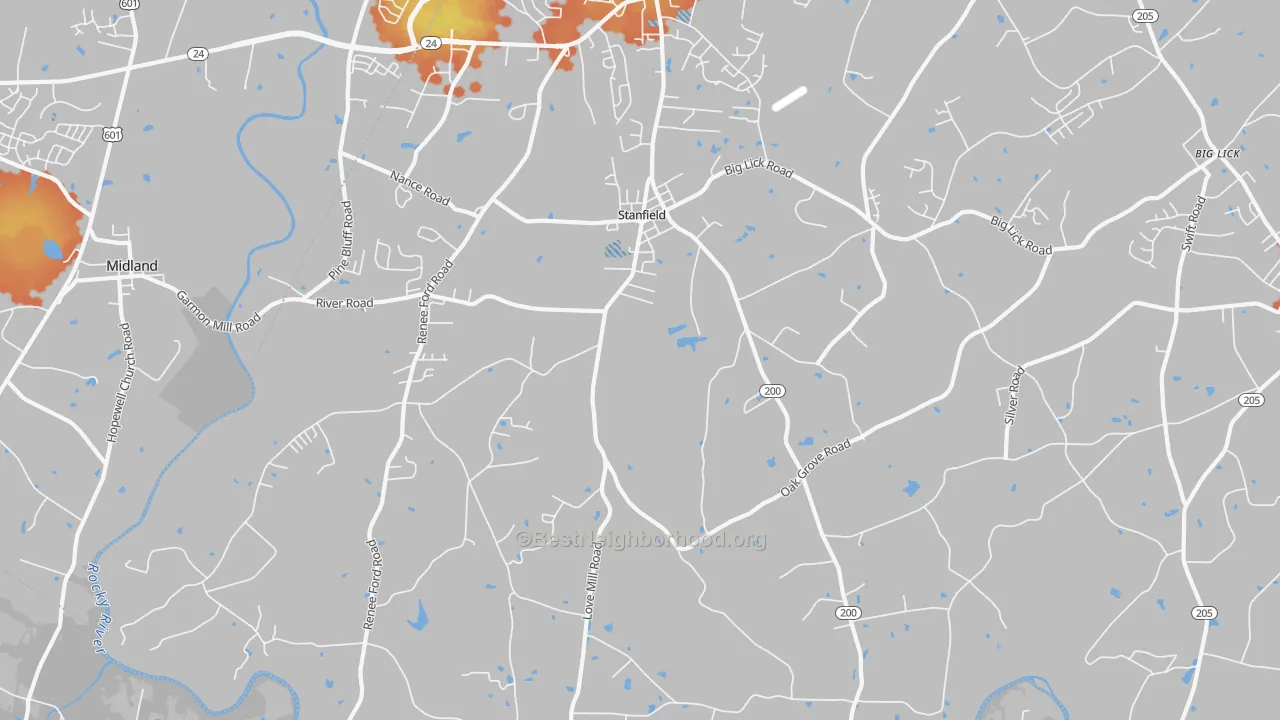 Bike Grade map of 28163, NC