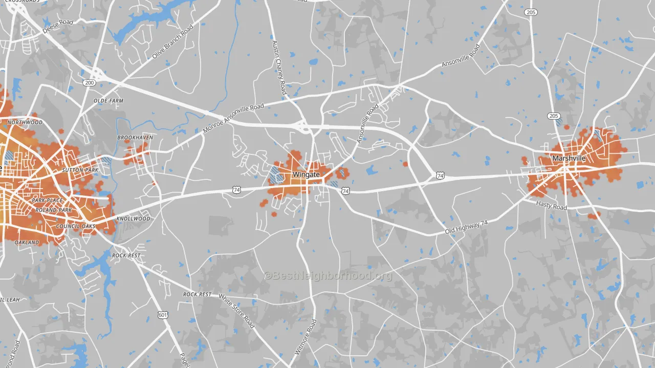 Bike Grade map of 28174, NC