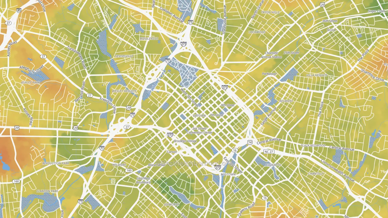 Bike Grade map of 28202, NC