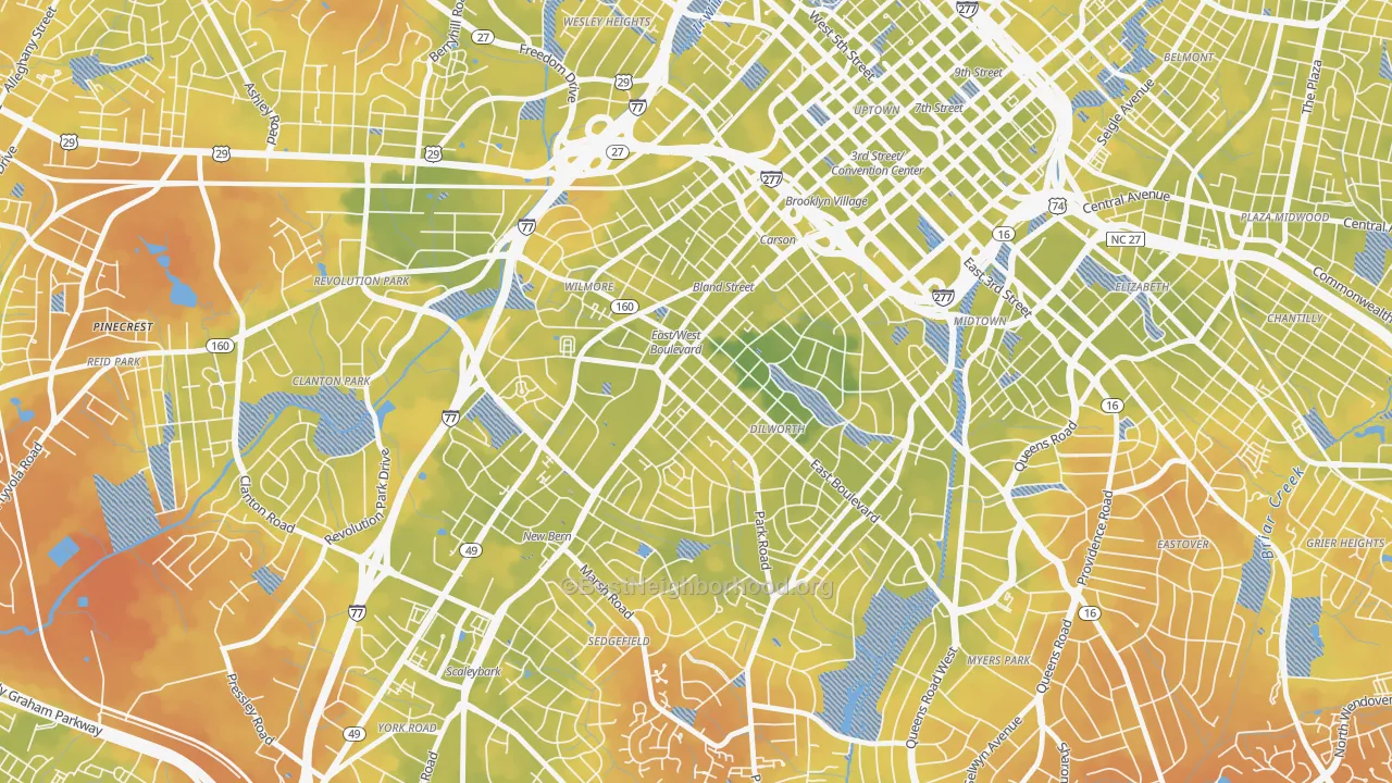 Bike Grade map of 28203, NC