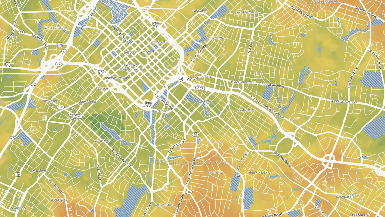 Bike Grade map of 28204, NC