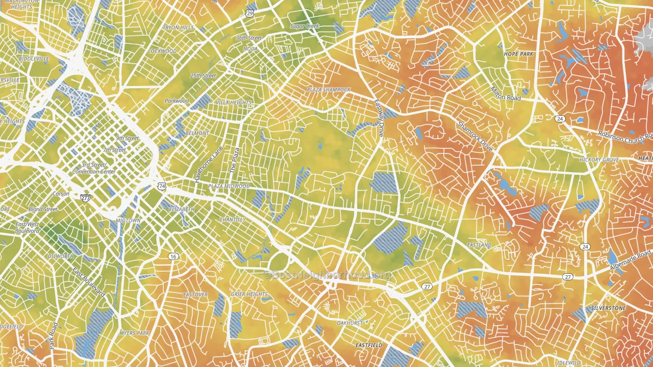 Bike Grade map of 28205, NC