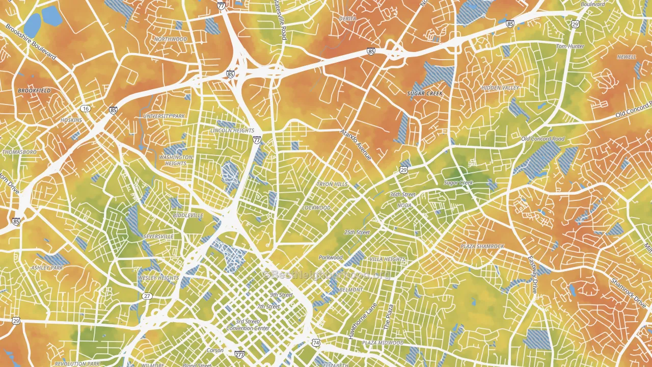 Bike Grade map of 28206, NC