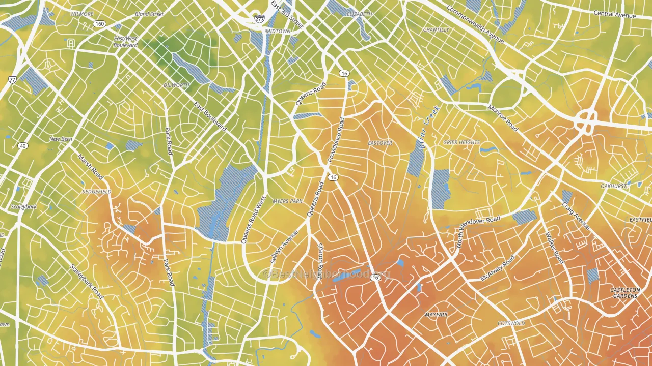 Bike Grade map of 28207, NC