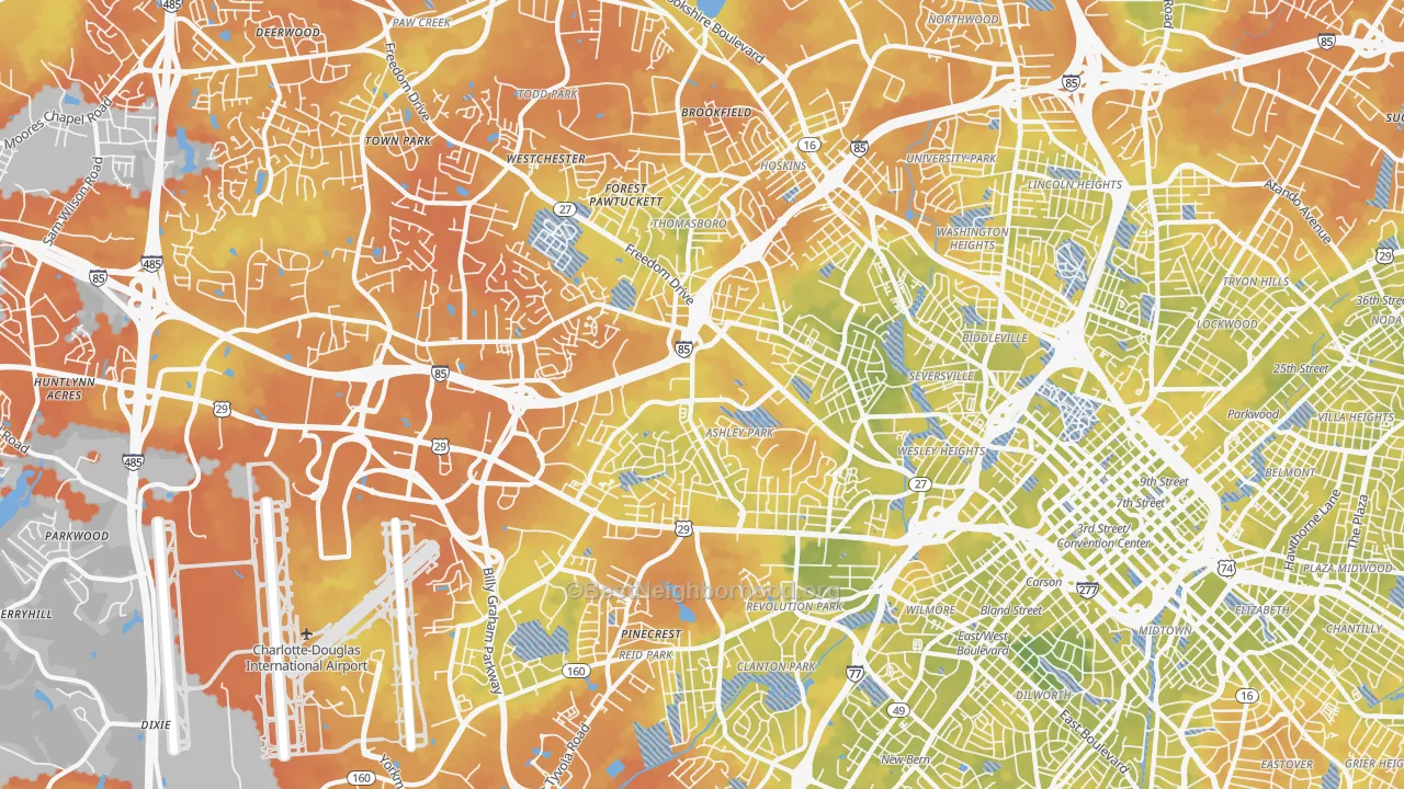 Bike Grade map of 28208, NC