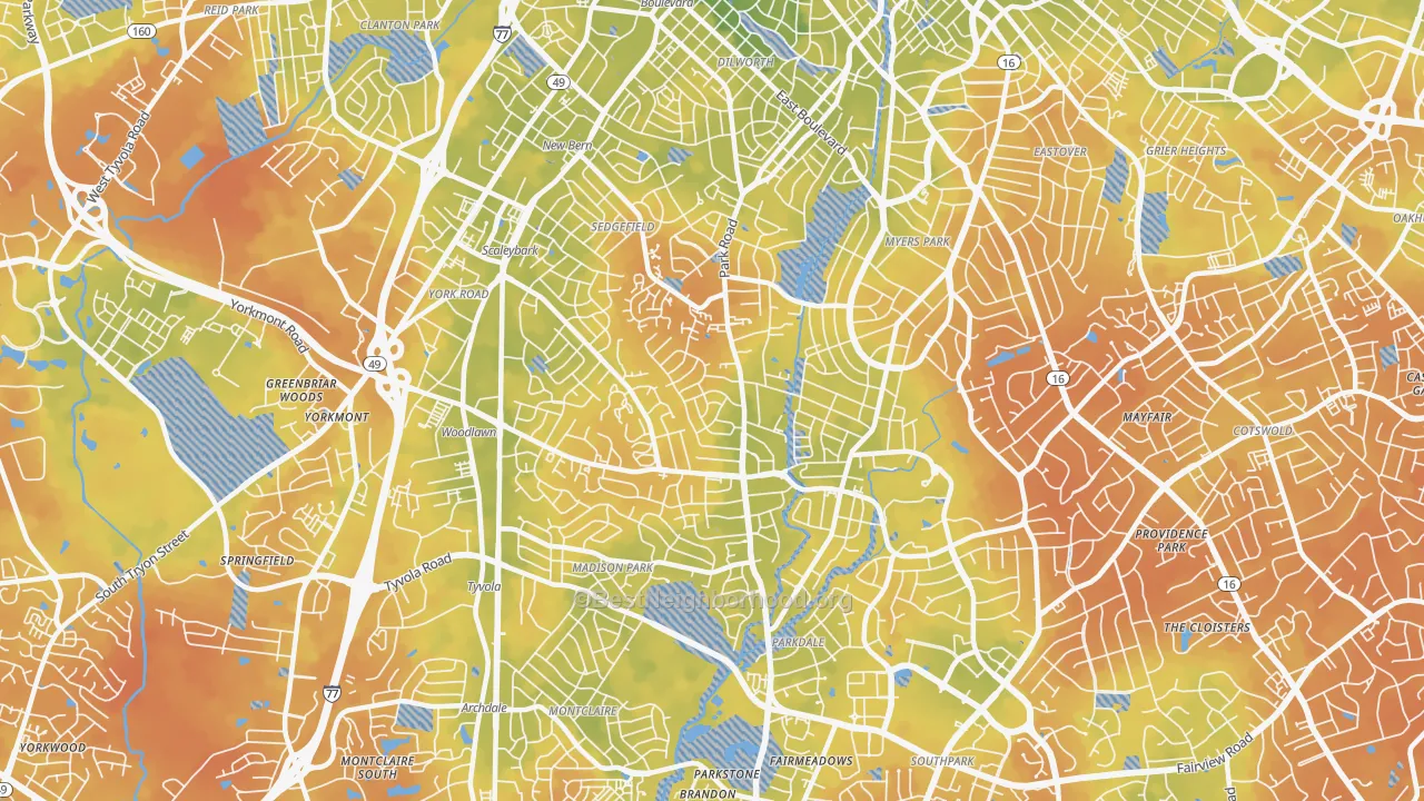 Bike Grade map of 28209, NC
