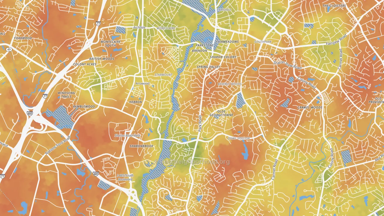 Bike Grade map of 28210, NC