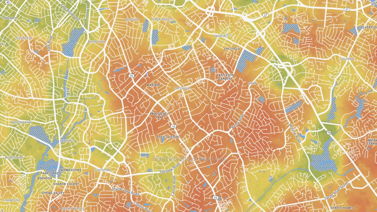 Bike Grade map of 28211, NC