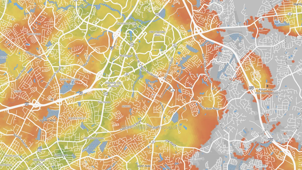 Bike Grade map of 28213, NC