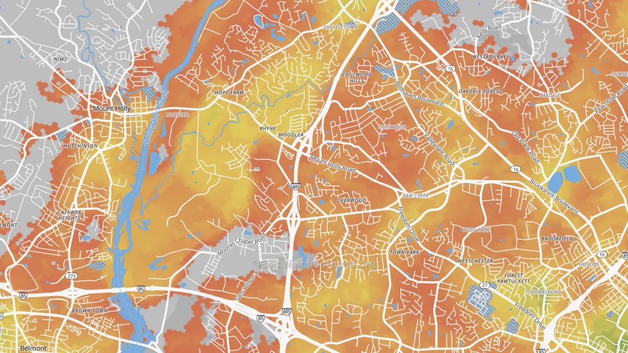 Bike Grade map of 28214, NC