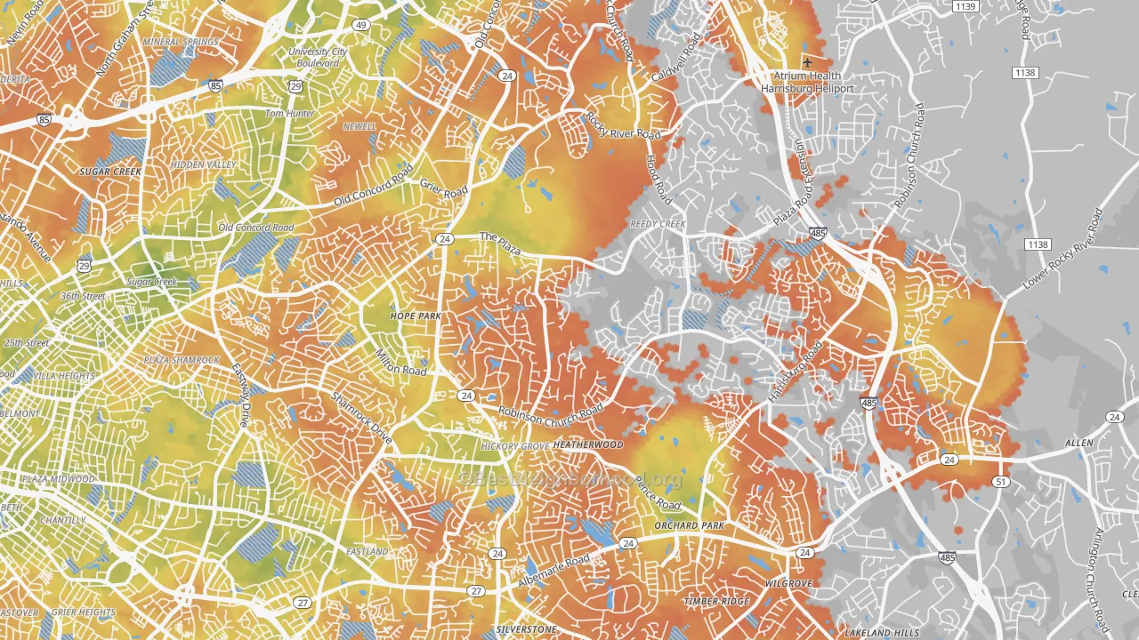 Bike Grade map of 28215, NC