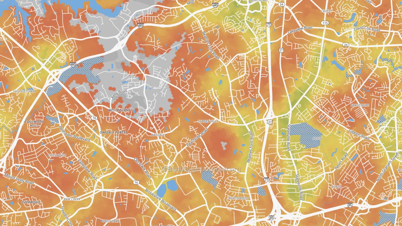 Bike Grade map of 28216, NC