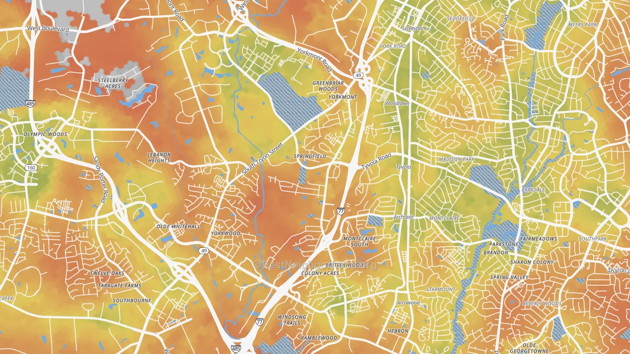 Bike Grade map of 28217, NC