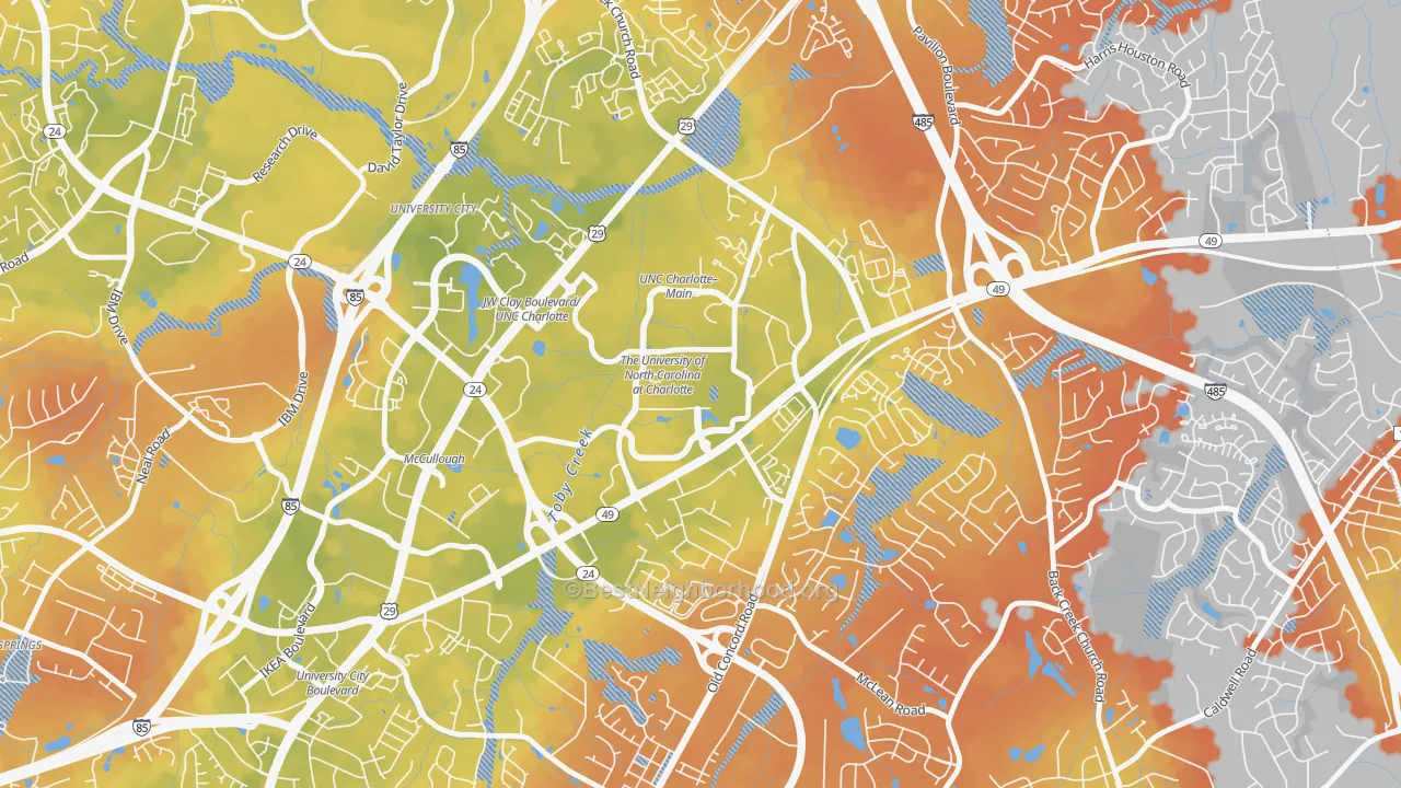 Bike Grade map of 28223, NC