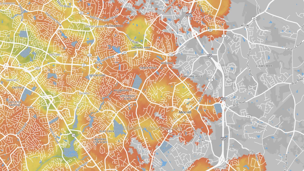Bike Grade map of 28227, NC