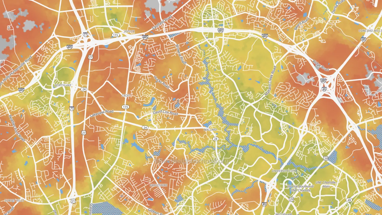 Bike Grade map of 28269, NC