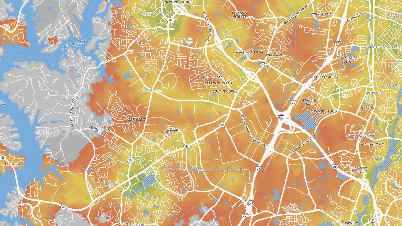 Bike Grade map of 28273, NC