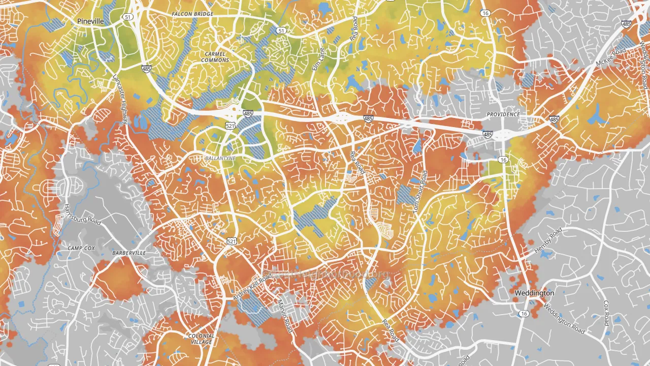Bike Grade map of 28277, NC