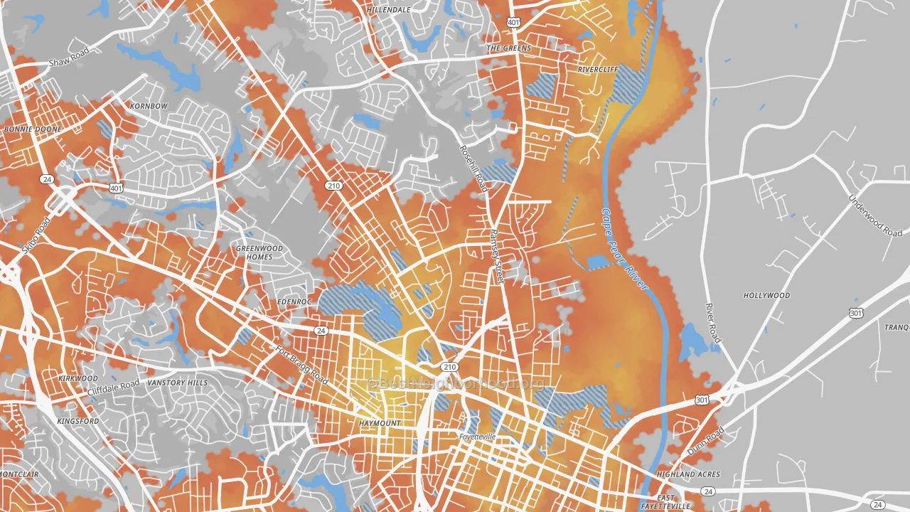 Bike Grade map of 28301, NC