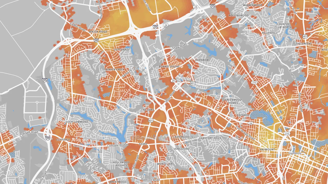 Bike Grade map of 28303, NC