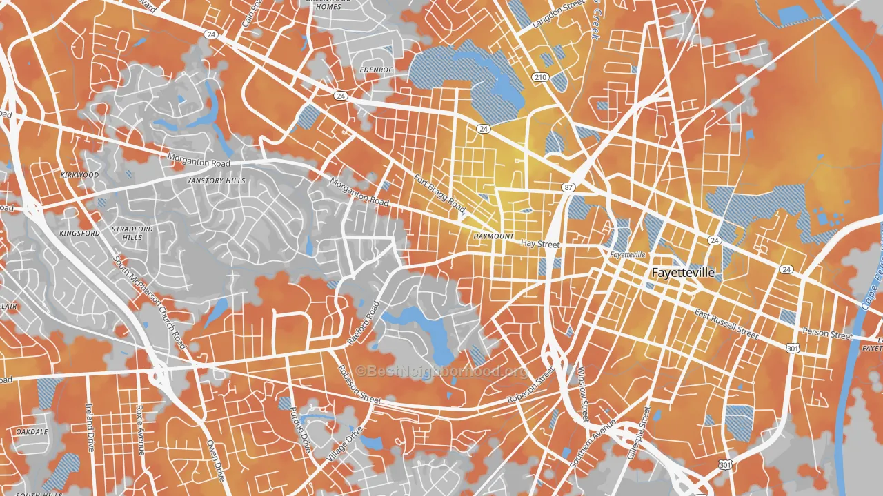 Bike Grade map of 28305, NC